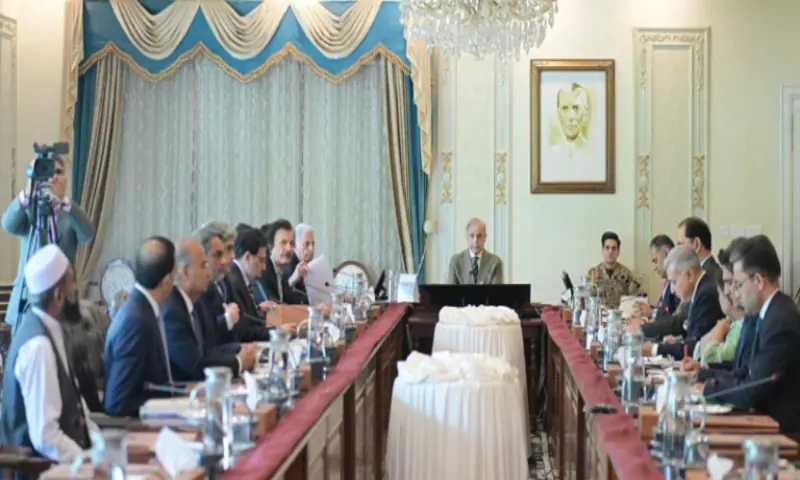 Prime Minister Shehbaz Sharif chairs a meeting on food security and fertiliser reserves in Islamabad on Tuesday. APP