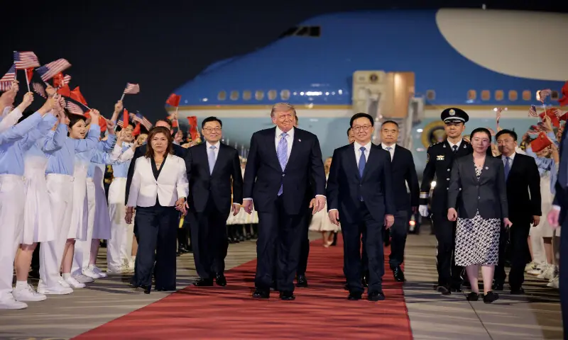 US President Donald Trump participates in an arrival ceremony at Beijing Capital International Airport during his visit to the country, in Beijing, China, on May 13, 2026. Reuters