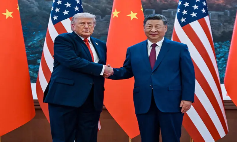 US President Donald Trump shakes hands with China's President Xi Jinping at the Great Hall of the People in Beijing on Thursday. -- Courtesy X