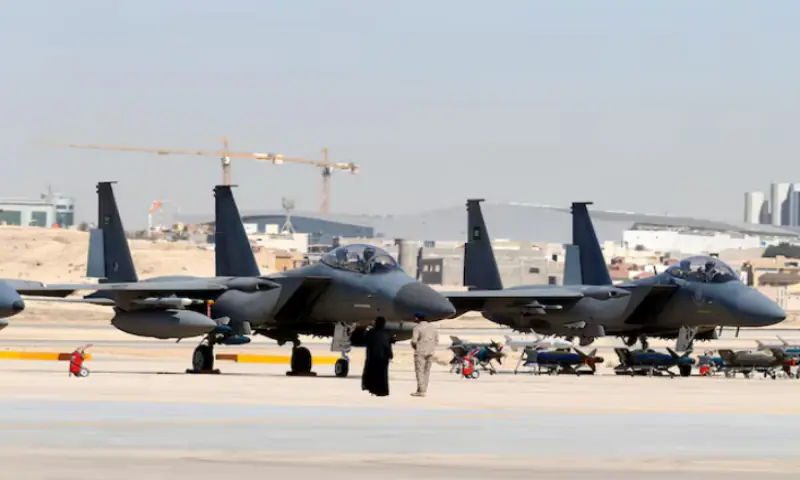 F-15SA fighter jets are seen at King Faisal Air College in Riyadh, Saudi Arabia. -- Reuters