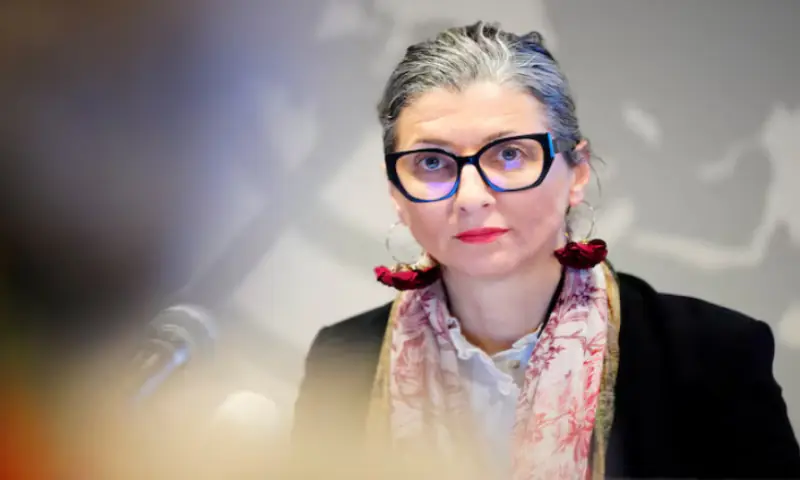 UN Special Rapporteur for the occupied Palestinian territories, Francesca Albanese, gives a press conference at the UN City in Copenhagen, Denmark. -- Reuters