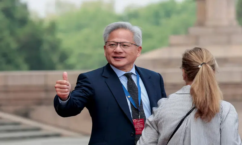 Jensen Huang, Founder, President and CEO of Nvidia gestures as he leaves after attending a welcome ceremony for U.S. President Donald Trump with Chinese President Xi Jinping at the Great Hall of the People in Beijing, China. -- Reuters