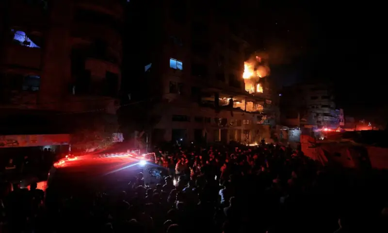 A fire burns in a residential apartment after Israeli shelling, according to the Ministry of Health, in Gaza. -- Reuters