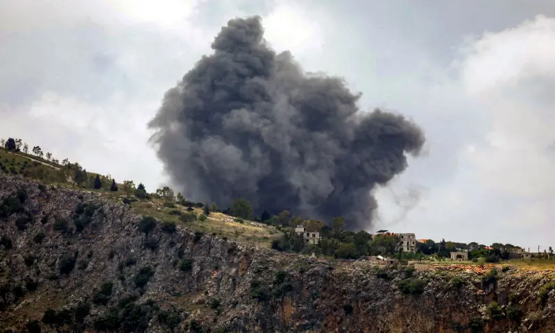 Smoke rises following Israeli bombardment on the village of Arnoun in southern Lebanon on May 16, 2026. AFP