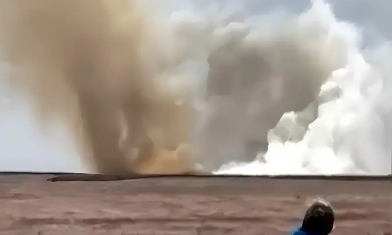 A plume of smoke rising above a plain near Mountain Home Air Force Base, Idaho, where two navy jets collided at an air show. -- Image courtesy X