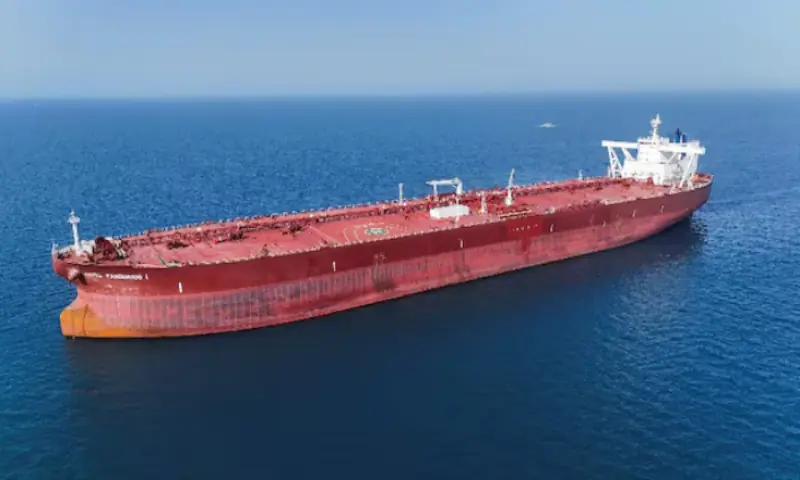 A drone view shows the Malta-flagged tanker Agios Fanourios I. -- Reuters