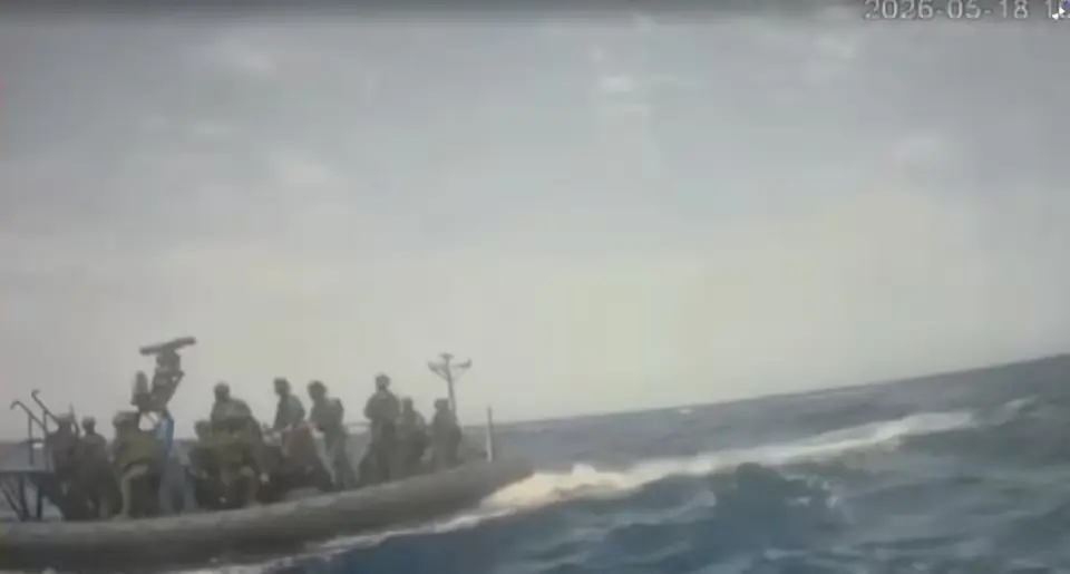 An Israeli naval boat intercepts the Global Sumud Flotilla en route to Gaza, in an attempt to deliver aid, at sea. -- Reuters