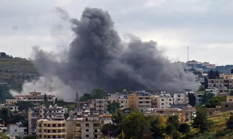 Smoke rises from the site of an Israeli strike that targeted the Nabatieh village in southern Lebanon on May 22, 2026. AFP
