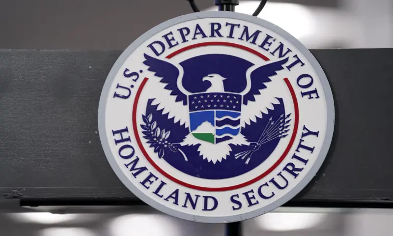 The US Department of Homeland Security seal is displayed at the FEMA National Response Coordination Centre in Washington, DC, US. -- Reuters