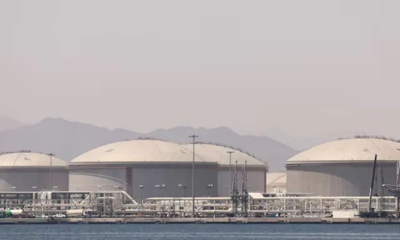 Oil containers at the Port of Fujairah, as the U.S.-Israel conflict with Iran limits marine traffic in the Strait of Hormuz, in Fujairah, United Arab Emirates. -- Reuters