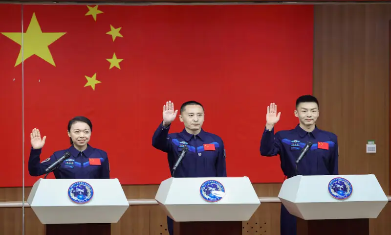 Astronauts Zhu Yangzhu, Zhang Zhiyuan, and Lai Ka-ying gesture as they attend a press conference before the Shenzhou-23 spaceflight mission to China's Tiangong space station at Jiuquan Satellite Launch Centre near Jiuquan, Gansu province, China. -- Reuters Astronauts Zhu Yangzhu, Zhang Zhiyuan, and Lai Ka-ying gesture as they attend a press conference before the Shenzhou-23 spaceflight mission to China's Tiangong space station at Jiuquan Satellite Launch Centre near Jiuquan, Gansu province, China. -- Reuters
