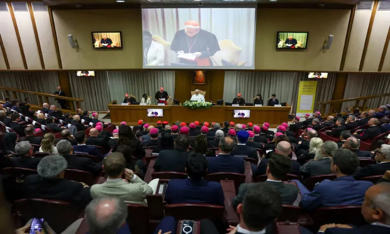 The Vatican's Secretary of State Cardinal Pietro Parolin speaks next to Pope Leo XIV during the presentation of &lsquo;Magnifica humanitas&rsquo;, the pope's first encyclical, focused on the rise of artificial intelligence, at the Vatican's Aula Nuova del Sinodo, on May 25, 2026. Reuters