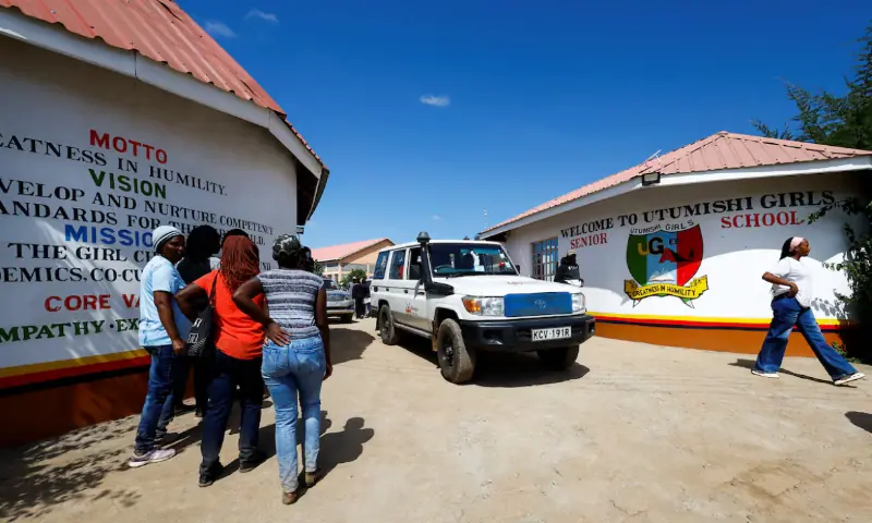 A Kenya Red Cross ambulance leaves Utumishi Girls' Academy Senior School following an overnight fire in a dormitory at the facility in Gilgil, Nakuru county, Kenya. -- Reuters A Kenya Red Cross ambulance leaves Utumishi Girls' Academy Senior School following an overnight fire in a dormitory at the facility in Gilgil, Nakuru county, Kenya. -- Reuters