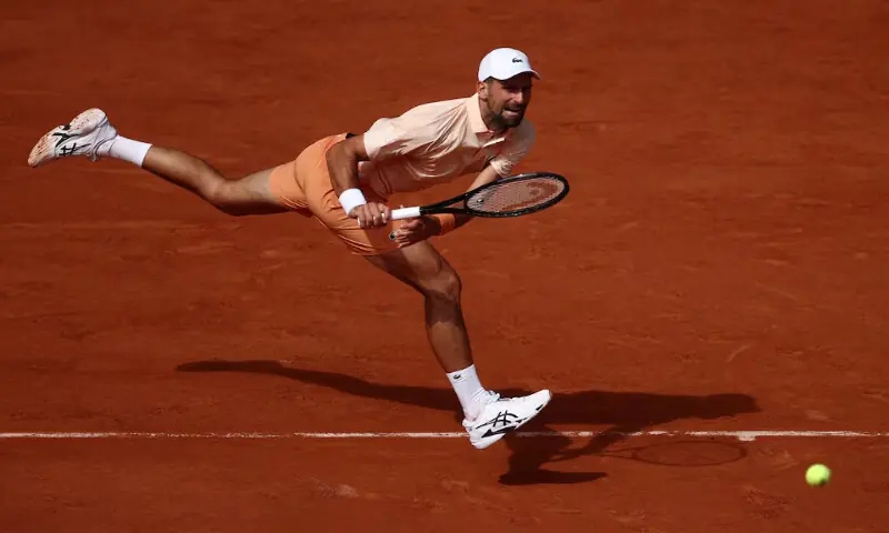 Serbia's Novak Djokovic in action during his third round match against Brazil's Joao Fonseca at Roland Garros, Paris. -- Reuters