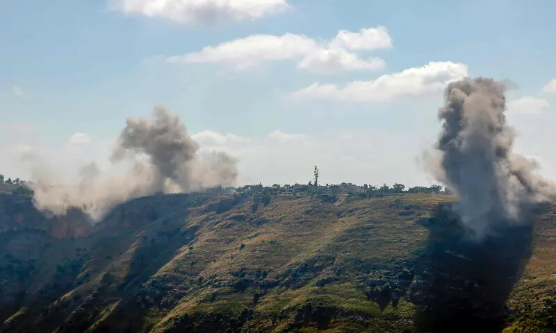 A photograph taken from the Marjayoun area in southern Lebanon shows smoke rising after an Israeli air strike on the village of Arnoun on May 30, 2026. AFP