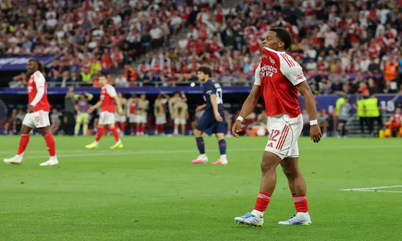 Arsenal's Jurrien Timber reacts during the final of the Champions League. -- Reuters Arsenal's Jurrien Timber reacts during the final of the Champions League. -- Reuters