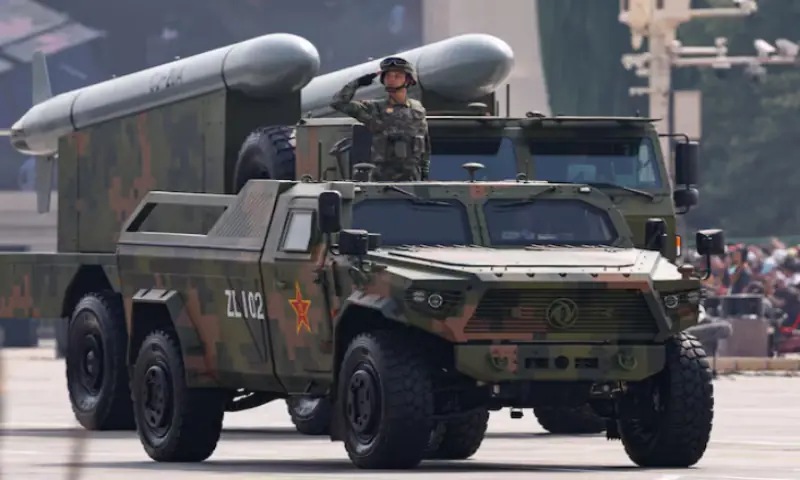 Strategic strike group displays CJ-20A cruise missiles during a military parade to mark the 80th anniversary of the end of World War Two, in Beijing, China. -- Reuters