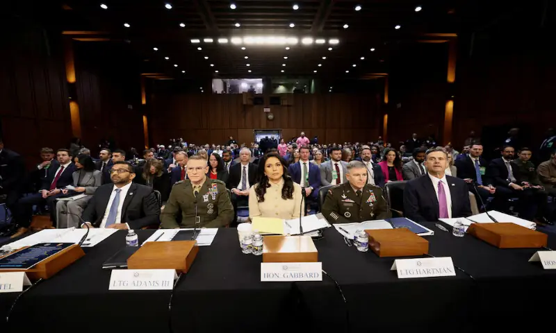 FBI Director Kash Patel, Defence Intelligence Agency Director Lt-Gen. James Adams, Director of National Intelligence (DNI) Tulsi Gabbard, Acting National Security Agency Director Lt-Gen. William Hartman and CIA Director John Ratcliffe testify before a Senate Intelligence Committee hearing on Capitol Hill in Washington, DC on March 18, 2026. -- Reuters file