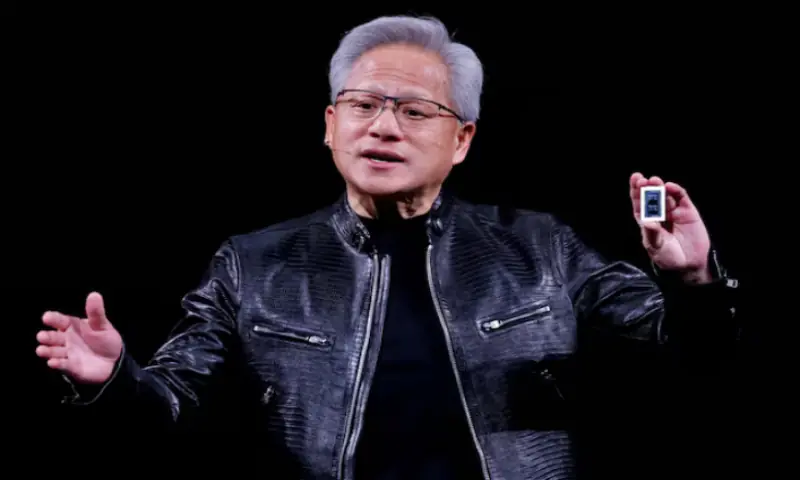 NVIDIA CEO Jensen Huang introduces the RTX Spark GPU during a keynote address on the sidelines of the annual Computex trade show in Taipei, Taiwan. -- Reuters