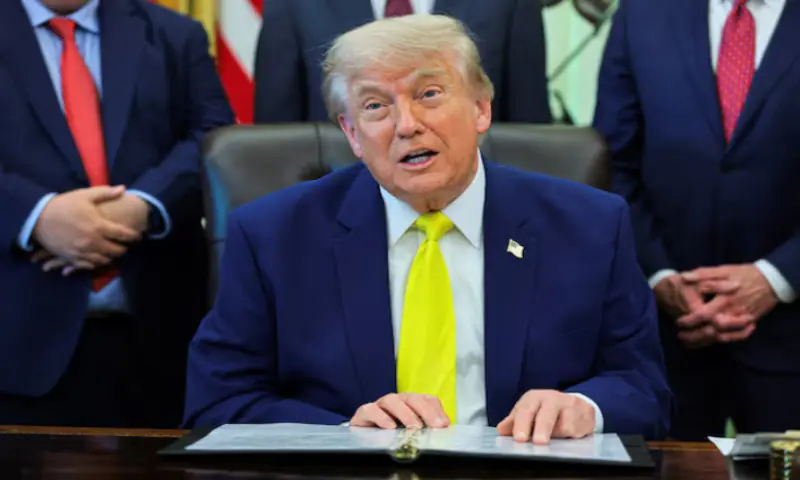US President Donald Trump delivers remarks to reporters in the Oval Office at the White House in Washington, DC, US. -- Reuters