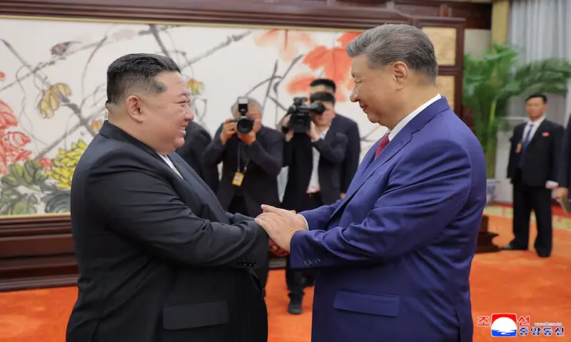 North Korean leader Kim Jong Un and Chinese President Xi Jinping shake hands on the day of their bilateral summit in Beijing, China, on September 4, 2025, in this picture released by North Korea's official Korean Central News Agency. Reuters