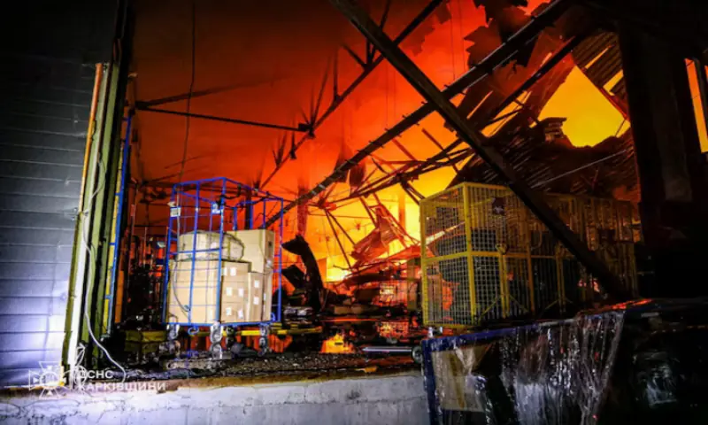 A sorting centre of Ukraine's national post hit by a Russian drone strike, amid Russia's attack on Ukraine, in Kharkiv, Ukraine. -- Reuters