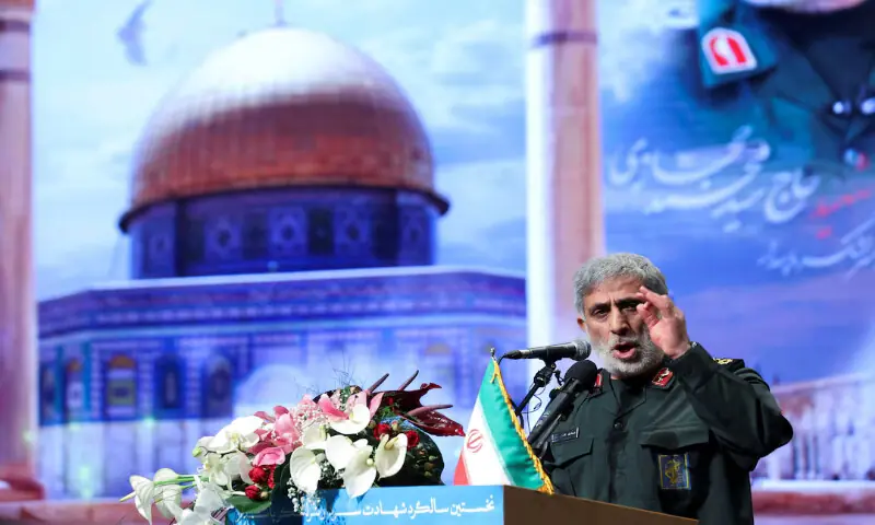 Brigadier General Esmail Qaani, the head of the Revolutionary Guards' Quds Force, speaks during a ceremony in Tehran, Iran. -- Reuters