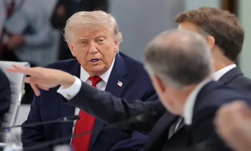 US President Donald Trump looks on as he arrives for a working session with G7 leaders and outreach partners on promoting economic growth, during the G7 Summit in Evian-les-Bains, France, on June 17, 2026. Reuters