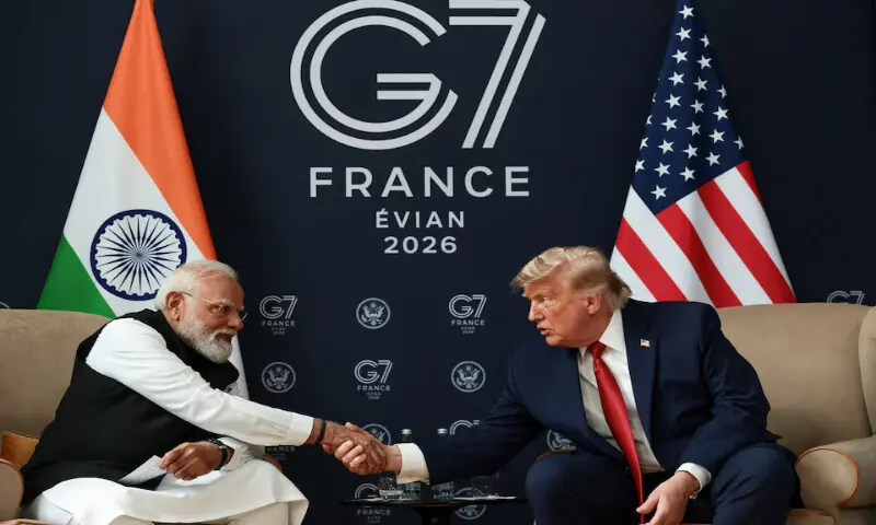 US President Donald Trump attends a bilateral meeting with Indian Prime Minister Narendra Modi during the G7 Summit in Evian-les-Bains, France, on June 17, 2026. Reuters