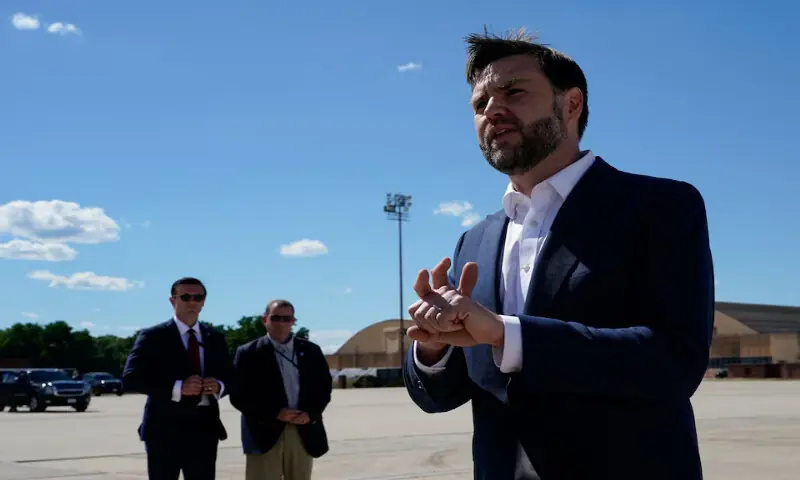 US Vice President J.D. Vance speaks to reporters at Joint Base Andrews, Maryland, US. -- Reuters