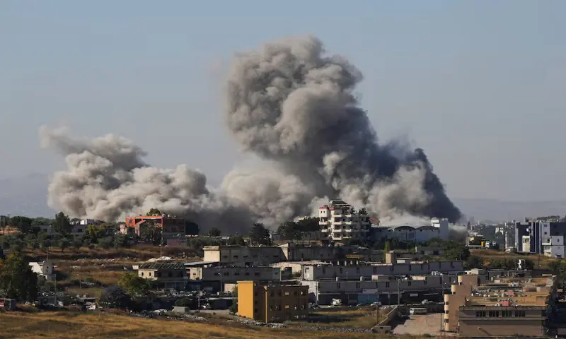 Smoke billows from southern Lebanon following an Israeli strike, as seen from Nabatieh, Lebanon. -- Reuters
