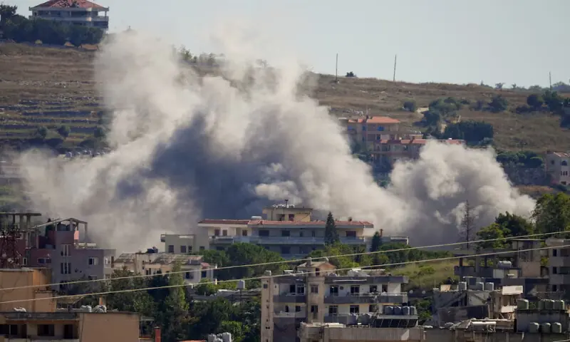 Smoke billows from southern Lebanon following an Israeli strike as seen from Nabatieh, southern Lebanon. -- Reuters