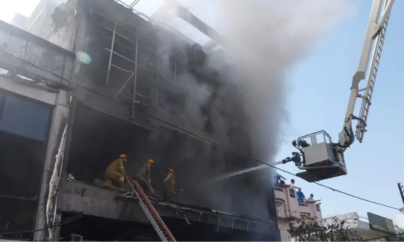 Firefighters doused a deadly fire at a coaching centre in Lucknow, India. -- Reuters