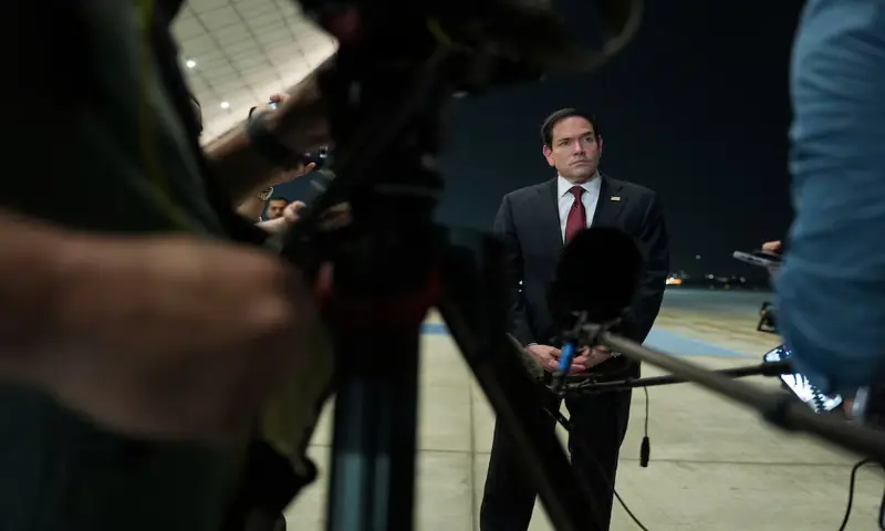 US Secretary of State Marco Rubio speaks to the media upon his arrival at Al Bateen Executive Airport to discuss the interim deal between the US and Iran with Arab Gulf allies, in Abu Dhabi, United Arab Emirates. -- Reuters US Secretary of State Marco Rubio speaks to the media upon his arrival at Al Bateen Executive Airport to discuss the interim deal between the US and Iran with Arab Gulf allies, in Abu Dhabi, United Arab Emirates. -- Reuters