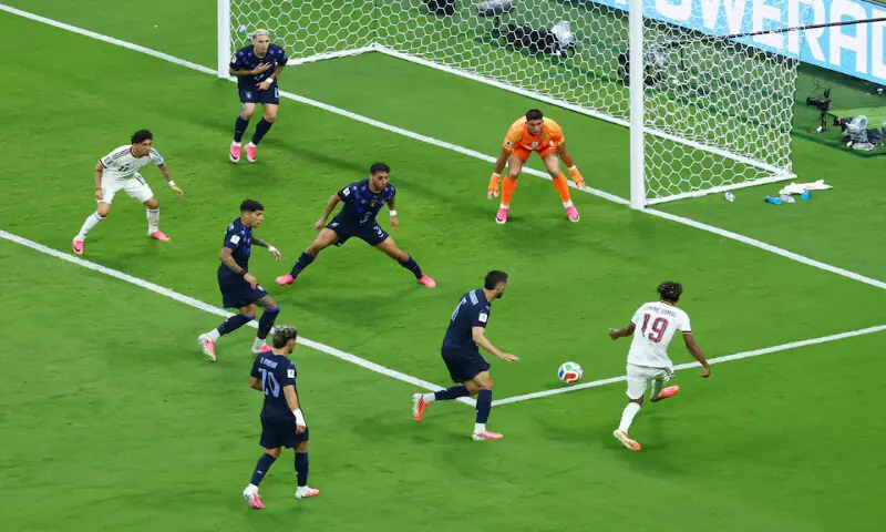Spain's Lamine Yamal shoots at goal. -- Reuters