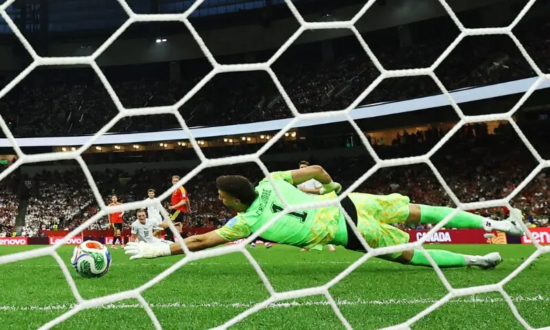 Belgium's Kevin De Bruyne scores their third goal. -- Reuters