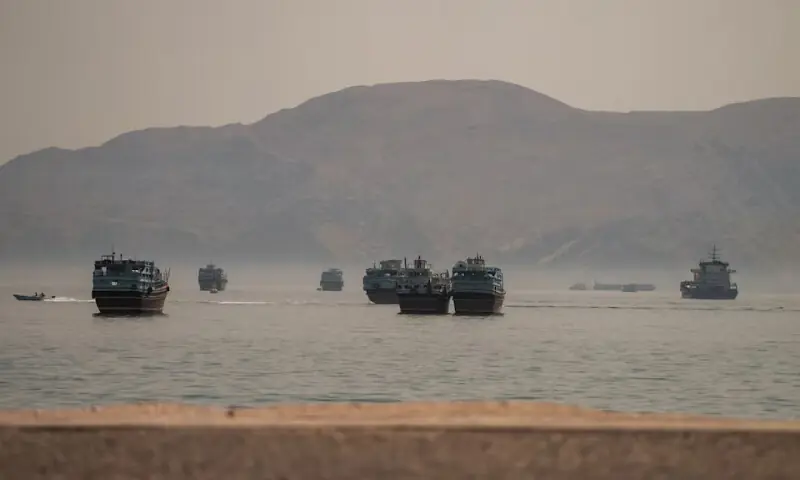 Vessels are anchored in the Strait of Hormuz, as seen from Musandam, Oman, on June 19, 2026. Reuters file