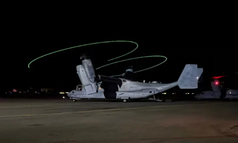 US Marine Corps military aircraft on the tarmac as US teams are deployed to support relief operations following earthquakes in Venezuela, at a location given as Caracas, VENEZUELA. -- Reuters