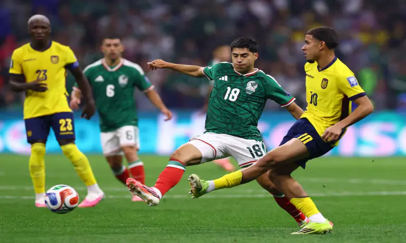 Mexico's Obed Vargas in action with Ecuador's Kendry Paez. -- Reuters