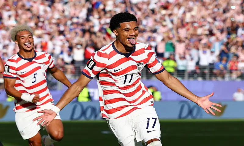 Malik Tillman of the US celebrates scoring their second goal. -- Reuters
