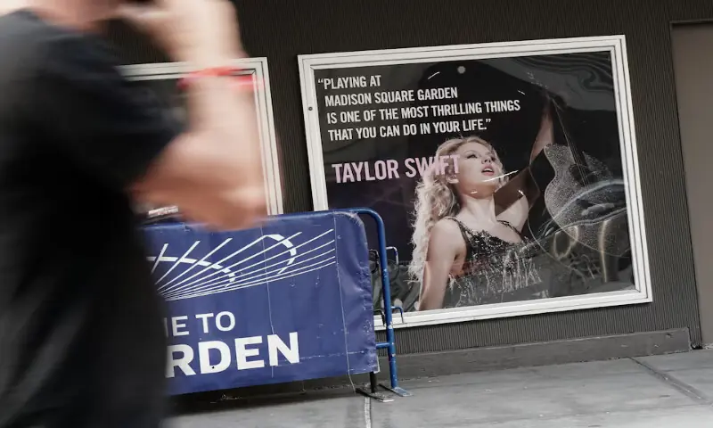 Signage depicting Taylor Swift outside Madison Square Garden, ahead of a reported wedding between singer Taylor Swift and National Football League player Travis Kelce, in New York City, US. -- Reuters