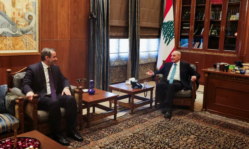Lebanese Parliament Speaker Nabih Berri with Syrian Foreign Minister Asaad Al-Shaibani. -- Reuters Lebanese Parliament Speaker Nabih Berri with Syrian Foreign Minister Asaad Al-Shaibani. -- Reuters