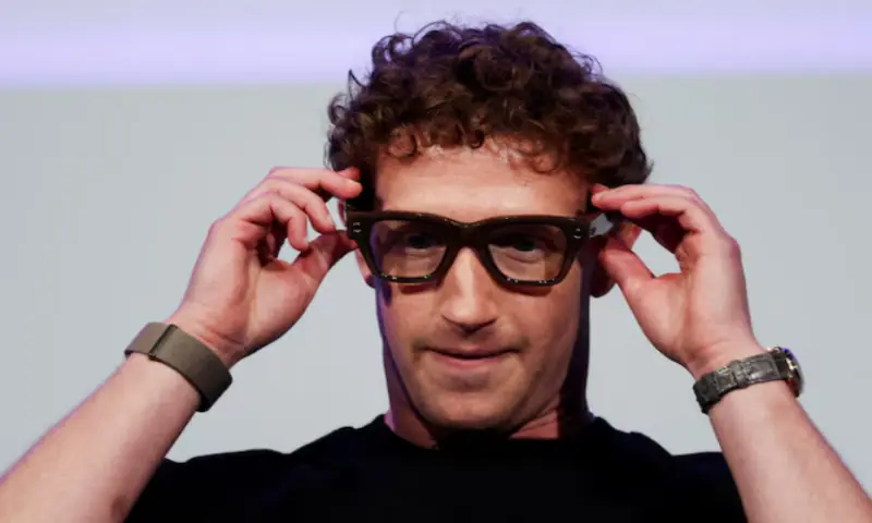Meta CEO Mark Zuckerberg delivers a speech during the Meta Connect event in Menlo Park Meta CEO Mark Zuckerberg wears the Meta Ray-Ban Display glasses as he delivers a speech presenting the new line of smart glasses during the Meta Connect event at the company's headquarters in Menlo Park, California, US. -- Reuters
