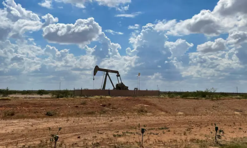 A pumpjack, used to help lift oil from a well, in the Permian basin near Midland, Texas, US. -- Reuters