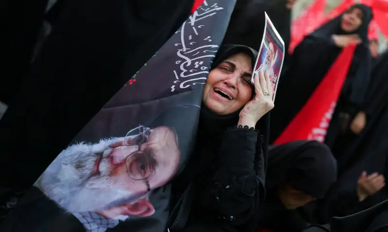 A woman reacts at a ceremony to pay respect to late Supreme Leader Ayatollah Ali Khamenei in Tehran, Iran. -- Reuters