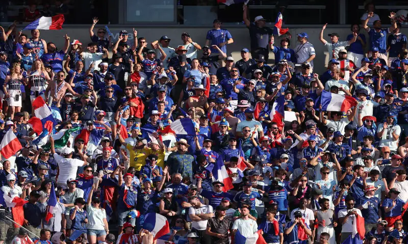 France fans celebrate after Kylian Mbappe scores their first goal. -- Reuters