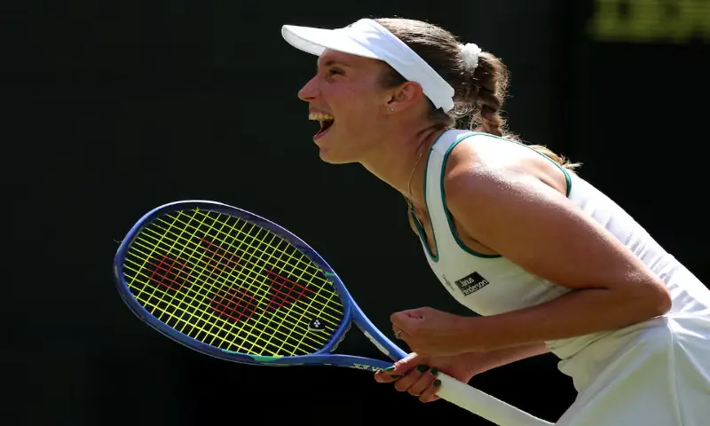 Belgium's Elise Mertens celebrates after winning her third round match against Kazakhstan's Elena Rybakina. -- Reuters