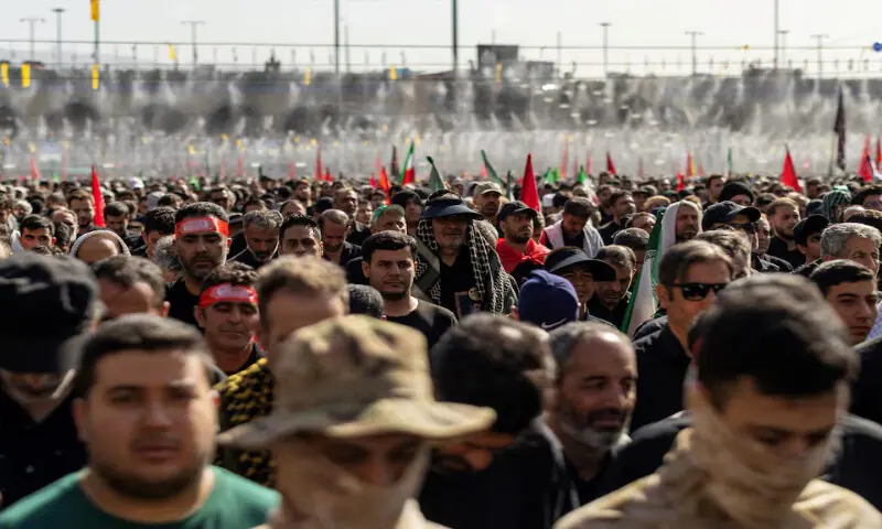 Mourners attend funeral prayers for the late Supreme Leader Ayatollah Ali Khamenei in Tehran, Iran, on Sunday. -- Reuters
