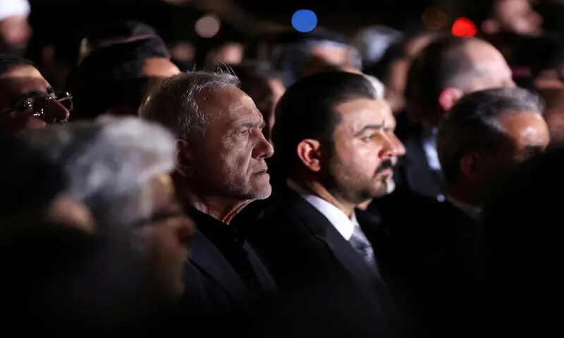 Iranian President Masoud Pezeshkian attends a funeral ceremony for Iran’s late Supreme Leader Ayatollah Ali Khamenei at Najaf International Airport in Najaf, Iraq. -- Reuters Iranian President Masoud Pezeshkian attends a funeral ceremony for Iran’s late Supreme Leader Ayatollah Ali Khamenei at Najaf International Airport in Najaf, Iraq. -- Reuters