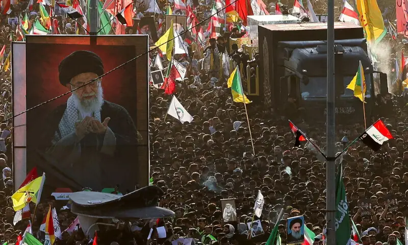 A vehicle carrying the coffin of Iran's late Supreme Leader Ayatollah Ali Khamenei makes its way in Najaf, Iraq, on Wednesday. -- Reuters